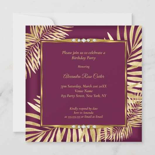 Invitation Fabrique Bourgogne Gold Palms zebra Champagne Part (Dos)