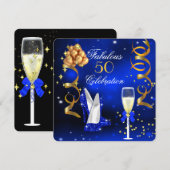 Invitation Fabrique Champagne Party Royal Blue Heels Gold (Devant / Derrière)