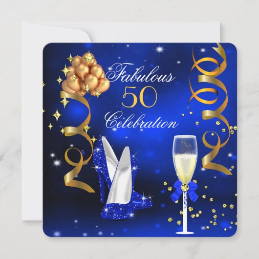 Invitation Fabrique Champagne Party Royal Blue Heels Gold (Devant)