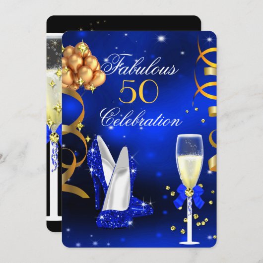 Invitation Fabrique Champagne Party Royal Blue Heels Gold (Devant / Derrière)
