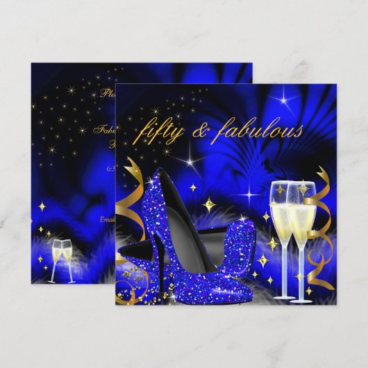 Invitation Fabrique cinquante Royal Blue High Heels Gold Blac (Devant / Derrière)