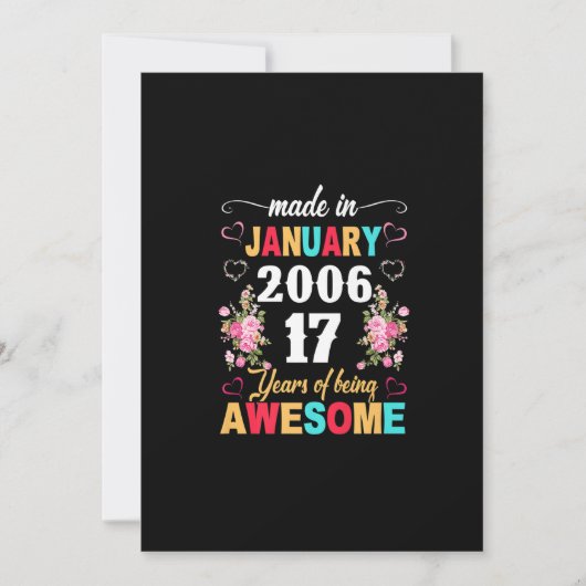 Invitation Fabriqué en Janvier 2006 17 Ans 17e Anniversaire G (Devant)