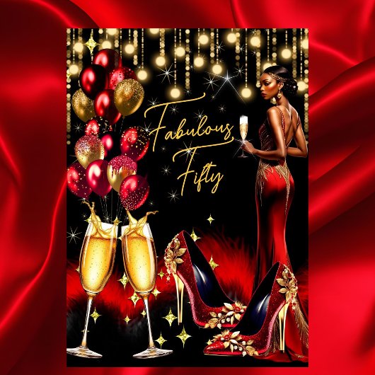 Invitation Fabrique ethnique Anniversaire Rouge Champagne Rob