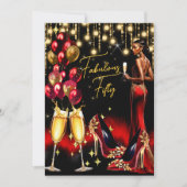 Invitation Fabrique ethnique Anniversaire Rouge Champagne Rob (Devant)