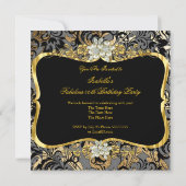 Invitation Fabrique Gold Black Grey Pearl Damask Party (Dos)