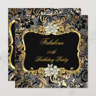 Invitation Fabrique Gold Black Grey Pearl Damask Party