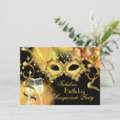 Invitation Fabrique Gold Black Masquerade fête d'anniversaire (Debout devant)