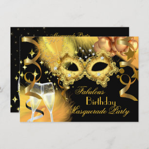 Invitation Fabrique Gold Black Masquerade fête d'anniversaire