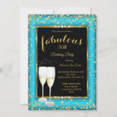 Invitation Fabrique Gold Turquoise bleu Champagne Photo Party (Devant)