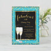 Invitation Fabrique Gold Turquoise bleu Champagne Photo Party (Debout devant)