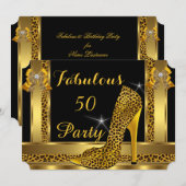 Invitation Fabrique Leopard Gold High Heels Anniversaire fête (Devant / Derrière)