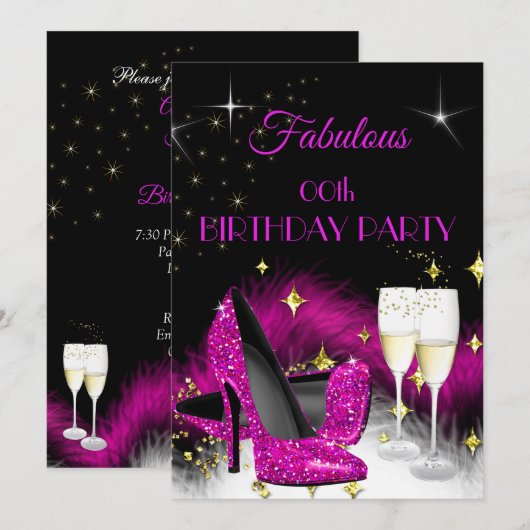 Invitation Fabrique Parties scintillant de fête Champagne Hot (Devant / Derrière)