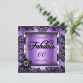 Invitation Fabrique Party Purple Damask Black Lace Pearl (Debout devant)