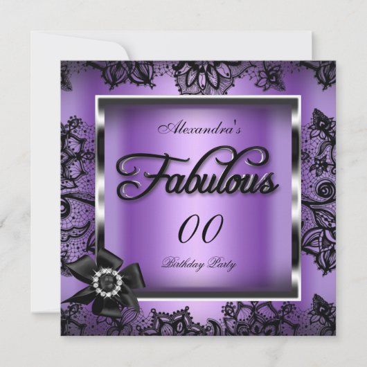Invitation Fabrique Party Purple Damask Black Lace Pearl (Devant)