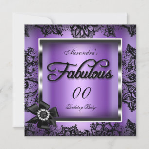 Invitation Fabrique Party Purple Damask Black Lace Pearl