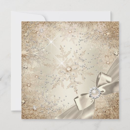 Invitation Fabrique Pearl Bow Beige Crème Or Snowflake (Dos)