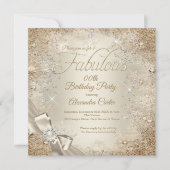 Invitation Fabrique Pearl Bow Beige Crème Or Snowflake (Devant)