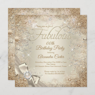Invitation Fabrique Pearl Bow Beige Crème Or Snowflake