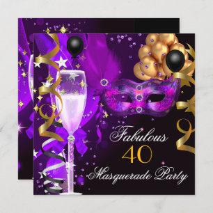 Invitation Fabrique Purple Gold Black Masquerade Party