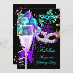 Invitation Fabrique Purple Turquoise Black Masquerade Party