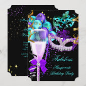 Invitation Fabrique Purple Turquoise Black Masquerade Party (Devant / Derrière)
