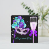 Invitation Fabrique Purple Turquoise Black Masquerade Party 2 (Debout devant)