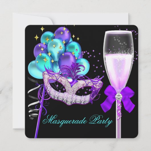 Invitation Fabrique Purple Turquoise Black Masquerade Party 2 (Devant)