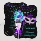 Invitation Fabrique Purple Turquoise Black Masquerade Party 3 (Devant / Derrière)