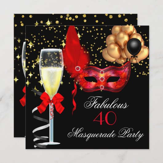 Invitation Fabrique Red Gold Black Masquerade Party (Devant / Derrière)