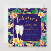 Invitation Fabrique Tropical floral blue Champagne Party (Devant)