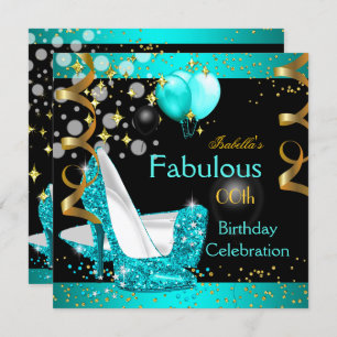 Invitation Fabrique Turquoise Bleu Haut talons Or fête d'anni