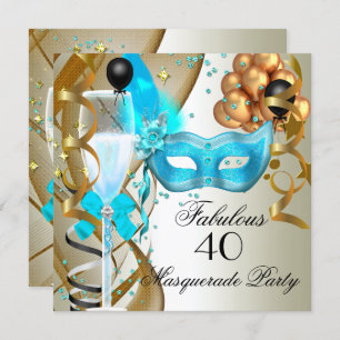 Invitation Fabrique Turquoise Gold Cream Black Masquerade Par