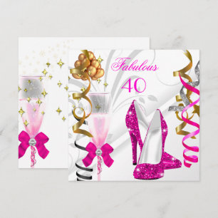 Invitation Fabulable 40 Rose Chaud Or Blanc Fête d'Anniversai