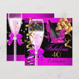 Invitation Fabulable 40ème Fête Rose Noir Champagne