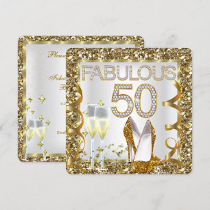 Invitation Fabulable 50 Paillettes Anniversaire Blanc Or