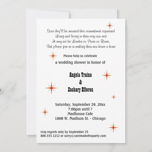 Invitation fabuleuse de wedding shower de signe de (Dos)