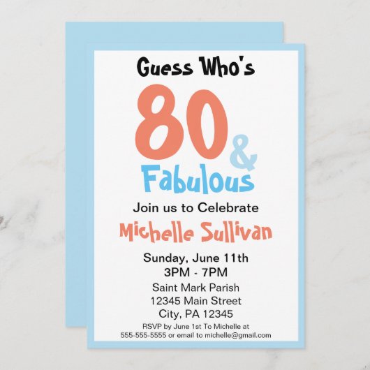 Invitation fabuleuse fête d'anniversaire (Devant / Derrière)