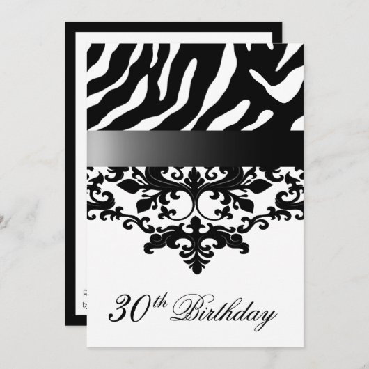 Invitation Fabuleuse fête du 30e anniversaire de Zebra Damask (Devant / Derrière)