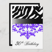 Invitation Fabuleuse fête du 30e anniversaire de Zebra Damask (Devant / Derrière)