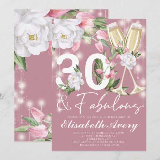 Invitation Fabuleuse fête florale de luxe 30e anniversaire (Devant / Derrière)