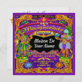 Invitation FABULEUSE Masquerade Mardi Gras Carnaval Invitatio (Devant / Derrière)