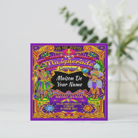 Invitation FABULEUSE Masquerade Mardi Gras Carnaval Invitatio (Debout devant)