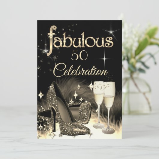 Invitation Fabuleuse Parties scintillant 50e  Sepia Beige Cha (Debout devant)