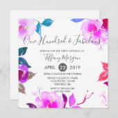 Invitation Fabuleux 100e fête d'anniversaire rose Floral (Devant / Derrière)