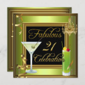 Invitation Fabuleux 21 Celebration Gold Green Anniversaire (Devant / Derrière)
