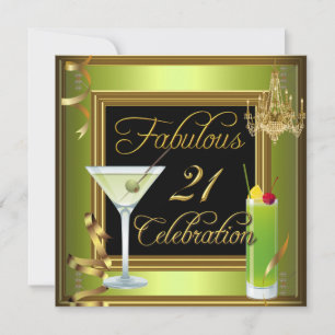 Invitation Fabuleux 21 Celebration Gold Green Anniversaire