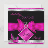 Invitation Fabuleux 21 Hot rose Black Silver fête d'anniversa (Devant)