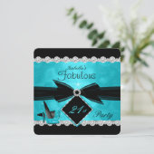 Invitation Fabuleux 21 Turquoise Black Silver fête d'annivers (Debout devant)