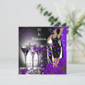 Invitation Fabuleux 30 30e anniversaire violet Roses Martini (Debout devant)