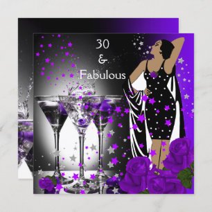 Invitation Fabuleux 30 30e anniversaire violet Roses Martini